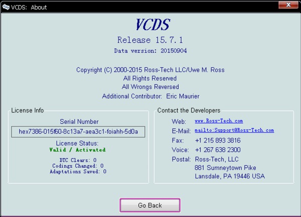 VAGCOM V15.7.1 सॉफ्टवेयर डिस्प्ले 1