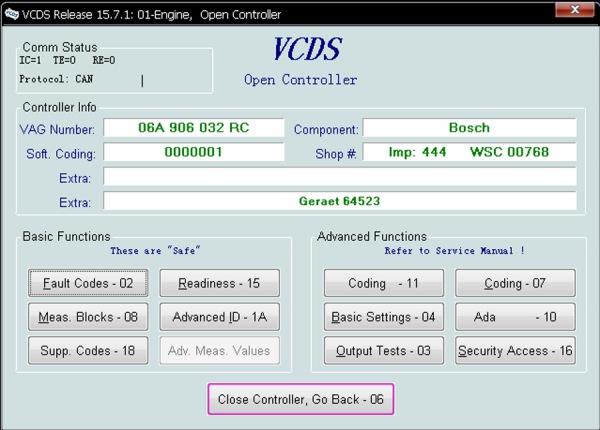 VAGCOM V15.7.1 सॉफ्टवेयर डिस्प्ले 3